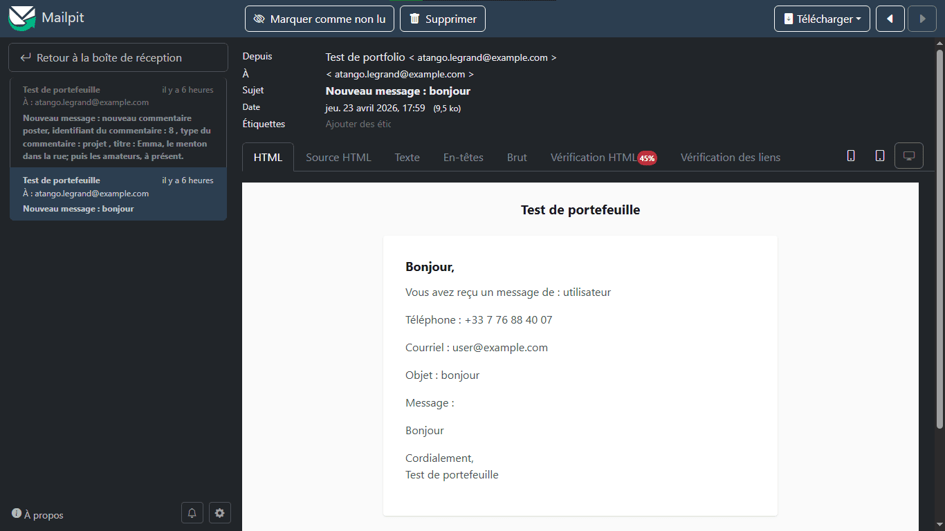 interface du serveur smpt de test en prod